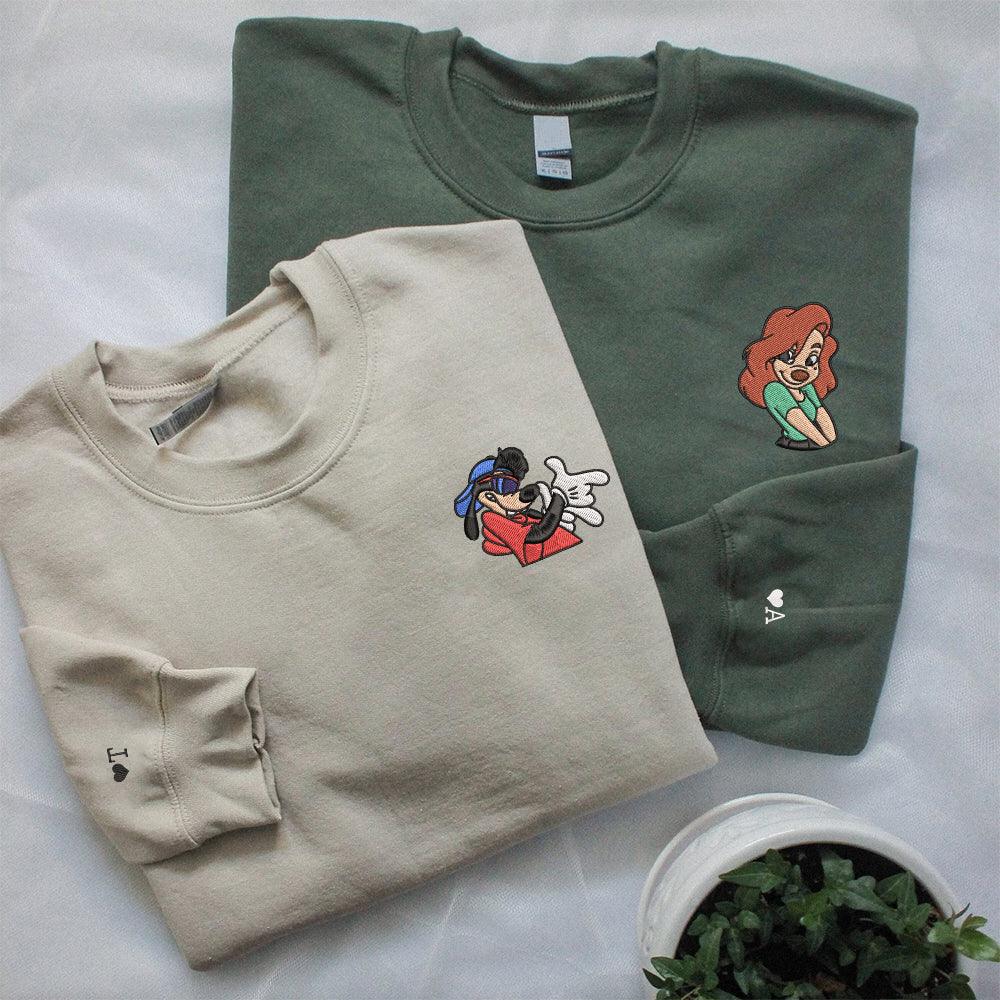 Custom Embroidered Sweatshirts for Couples, Playful Cartoon Duo Matching Sweater
