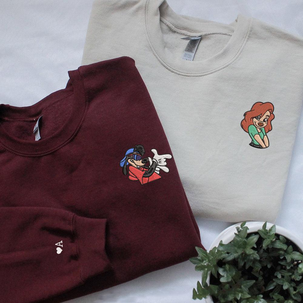 Custom Embroidered Sweatshirts for Couples, Playful Cartoon Duo Matching Sweater