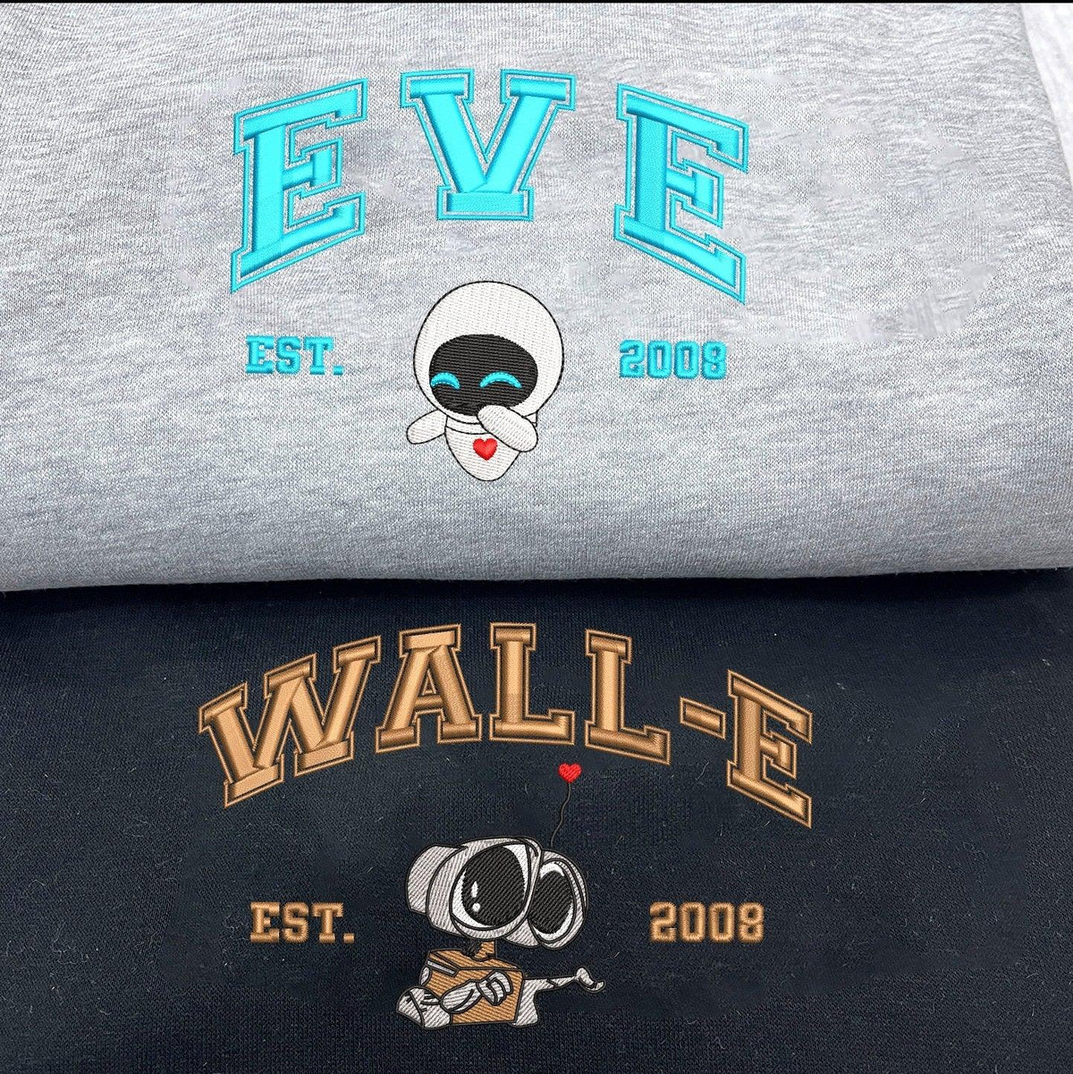 Custom Embroidered Sweatshirts for Couples, Vintage Y2K Matching Couple Hoodies with Cute Robot Design