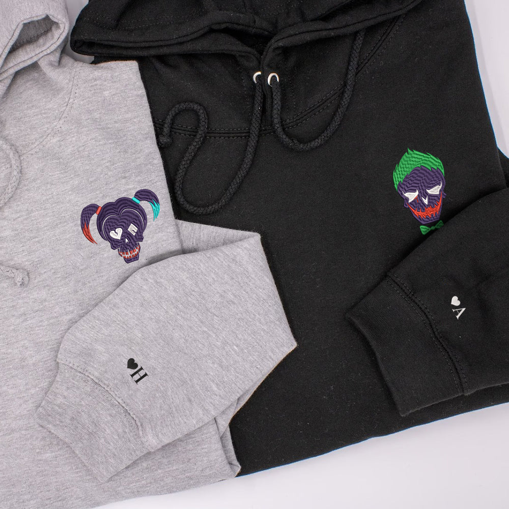 Custom Matching Couple Hoodies, Villain Cartoon Embroidered Sweatshirt For Couples