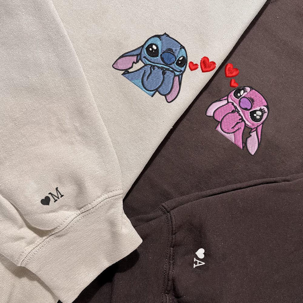 Custom Matching Couple Sweatshirts, Cute Cartoon Lovers Embroidered Crewneck
