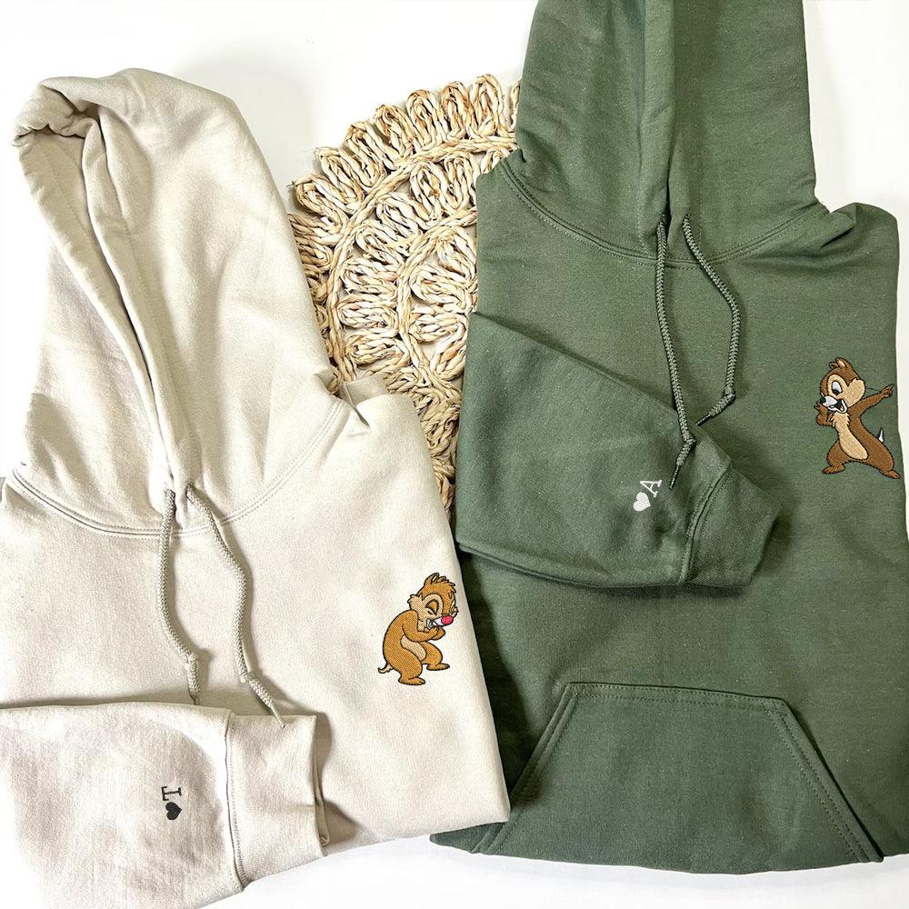 Custom Matching Couple Sweatshirts, Funny Cartoon Squirrels Embroidered Crewneck Sweater