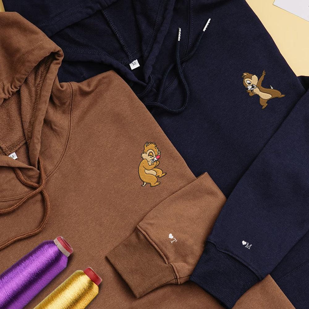 Custom Matching Couple Sweatshirts, Funny Cartoon Squirrels Embroidered Crewneck Sweater