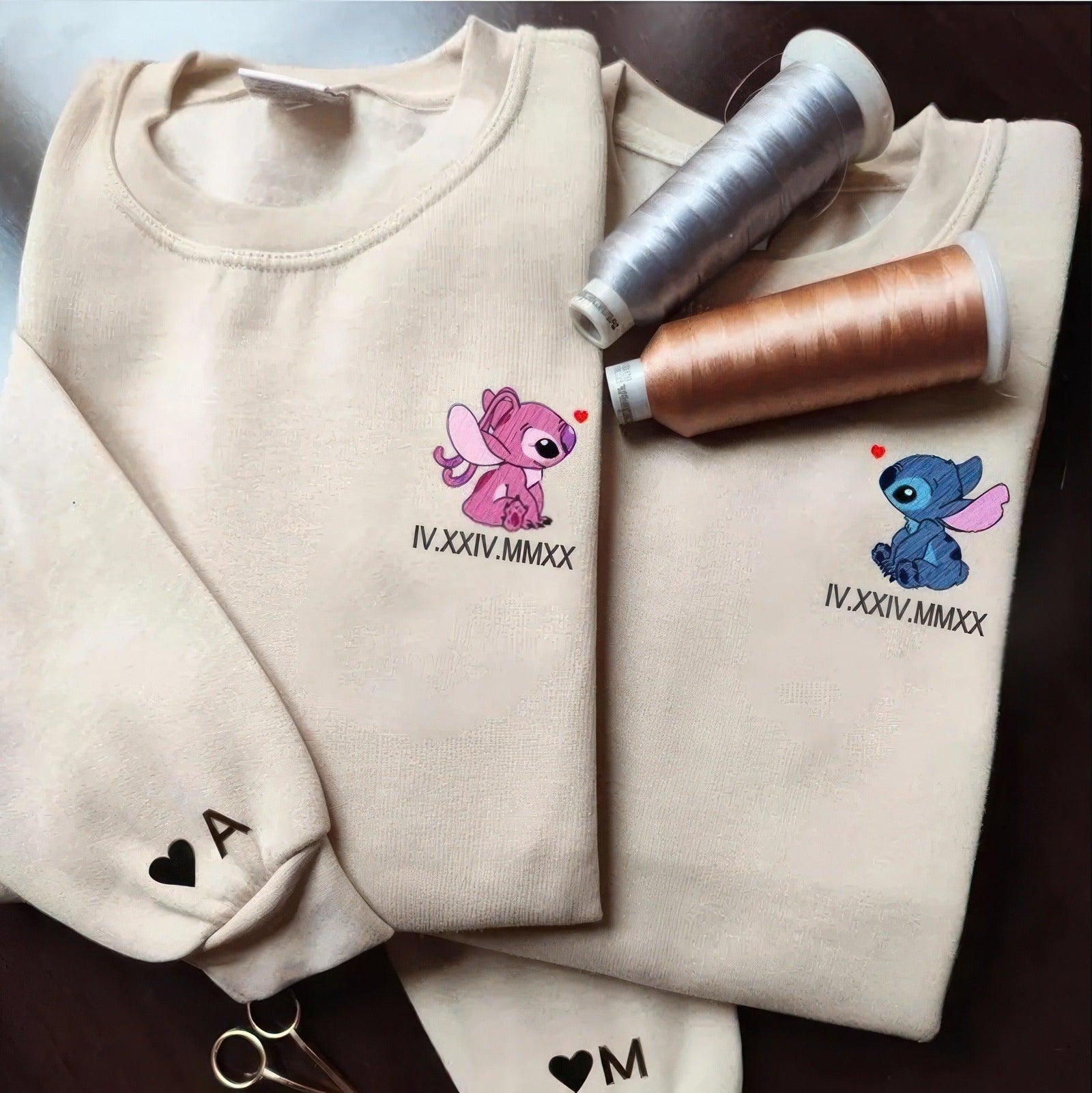 Custom Matching Couple Sweatshirts, Personalized Anniversary Date Hoodie with Cartoon Alien Couple Design