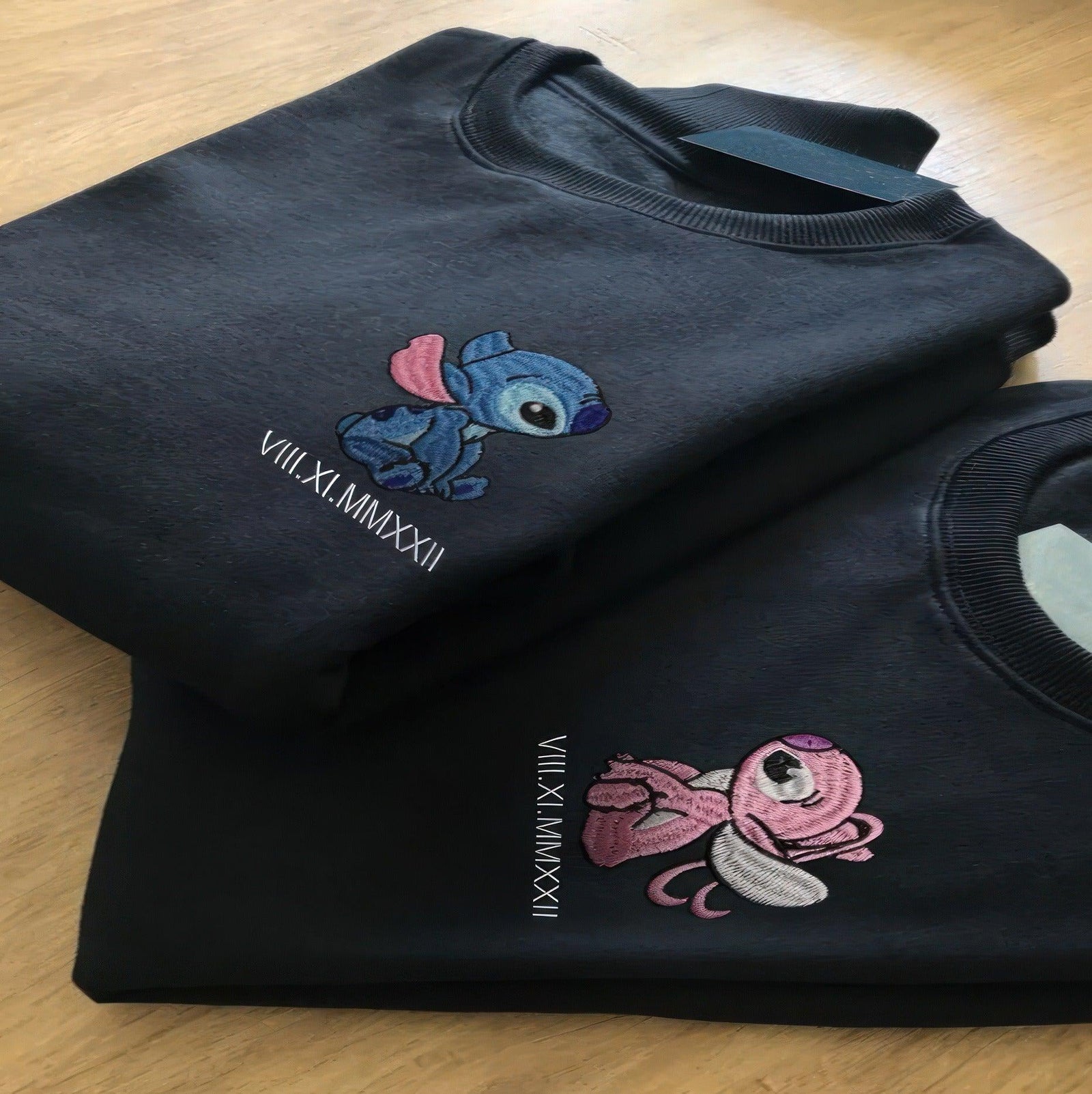 Custom Matching Couple Sweatshirts, Personalized Anniversary Date Hoodie with Cartoon Alien Couple Design