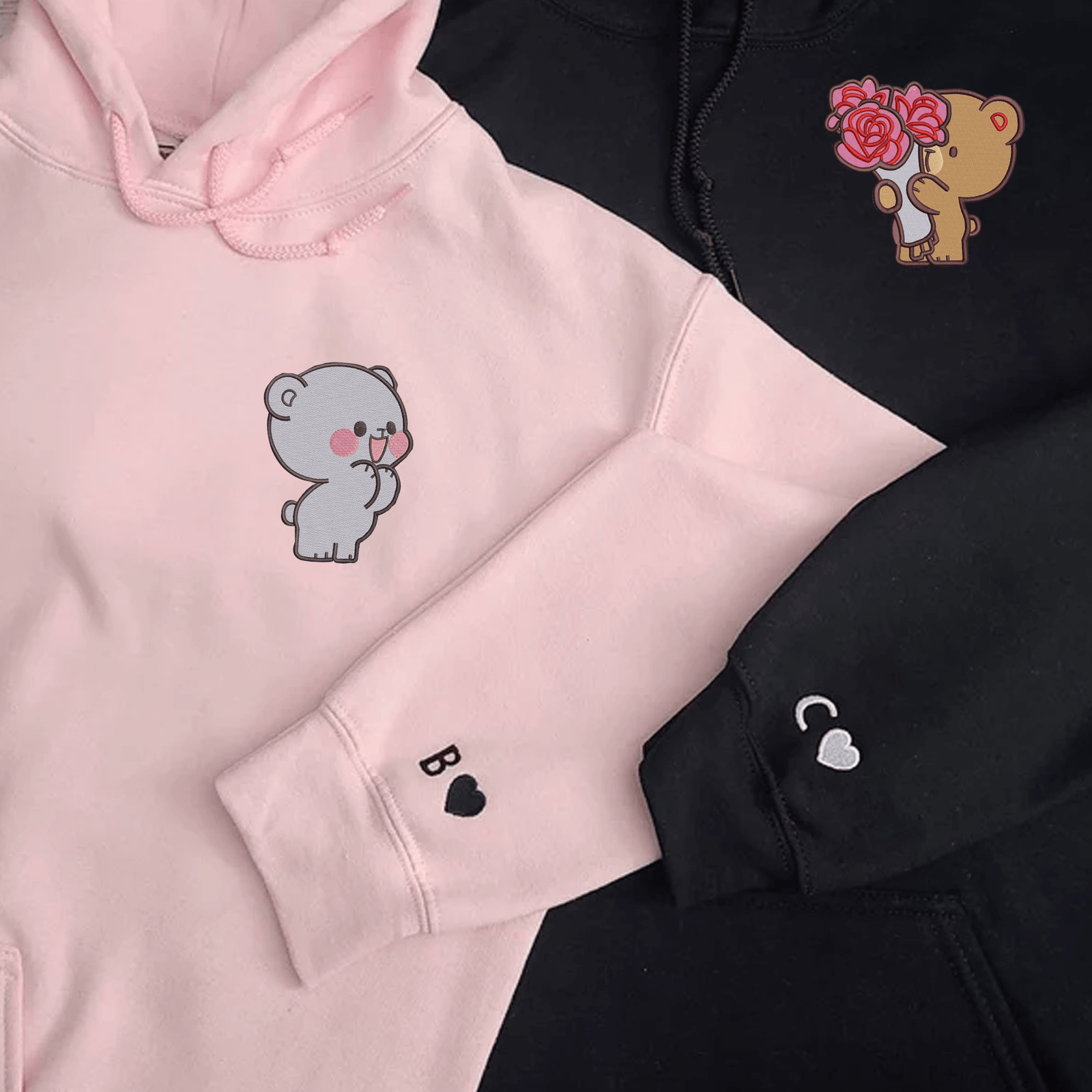 Custom Matching Couple Sweatshirts, Personalized His & Her Hoodie With Cute Bear Design