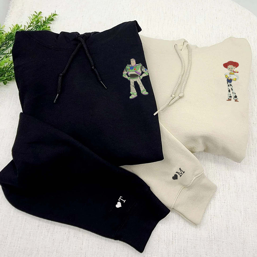 Custom Matching Hoodies for Couples, Sweet Valentine Cartoon Embroidery Design