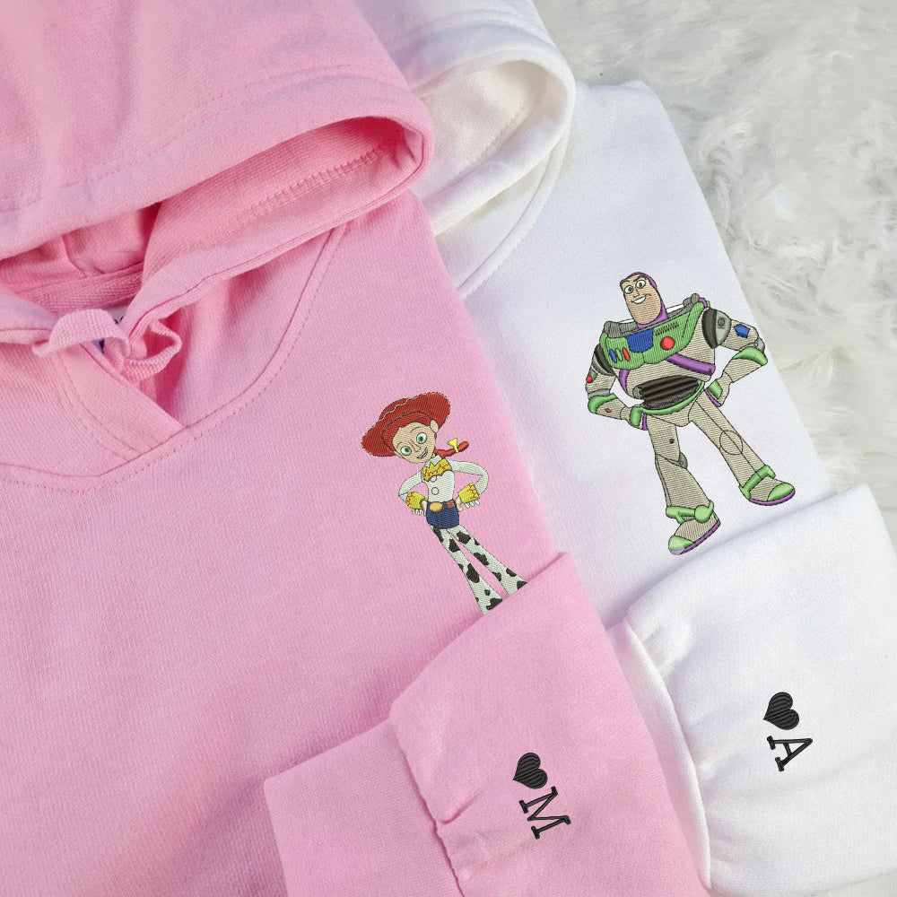 Custom Matching Hoodies for Couples, Sweet Valentine Cartoon Embroidery Design