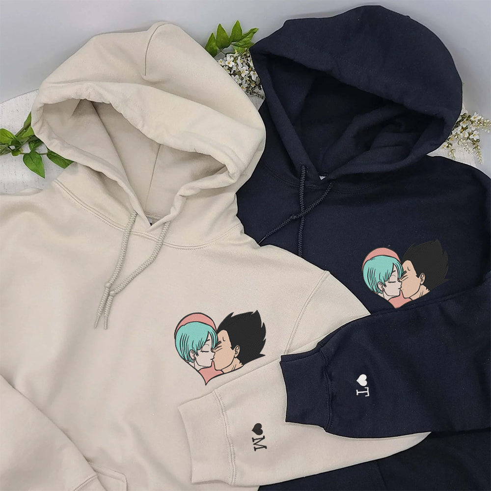 Custom Embroidered Hoodies For Couples, Adorable Romantic Cartoon Matching Hoodie