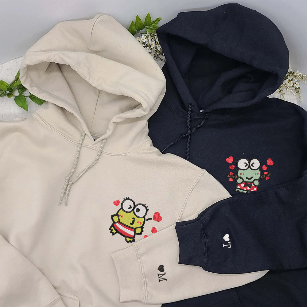 Custom Embroidered Hoodies For Couples, Cute Cartoon Flogs Couples Embroidered Hoodie
