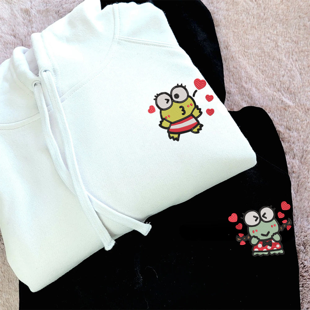 Custom Embroidered Hoodies For Couples, Cute Cartoon Flogs Couples Embroidered Hoodie