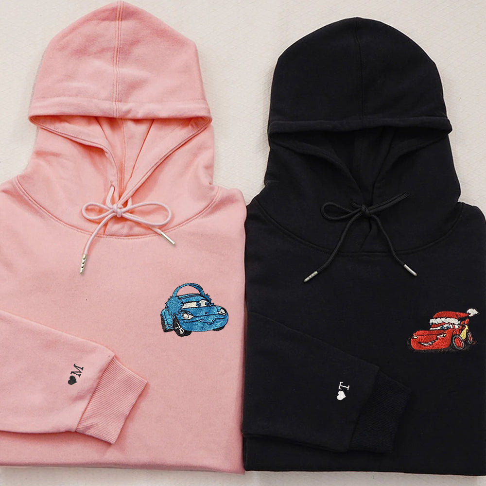 Custom Embroidered Hoodies For Couples Cute McQueen x Sally Christmas