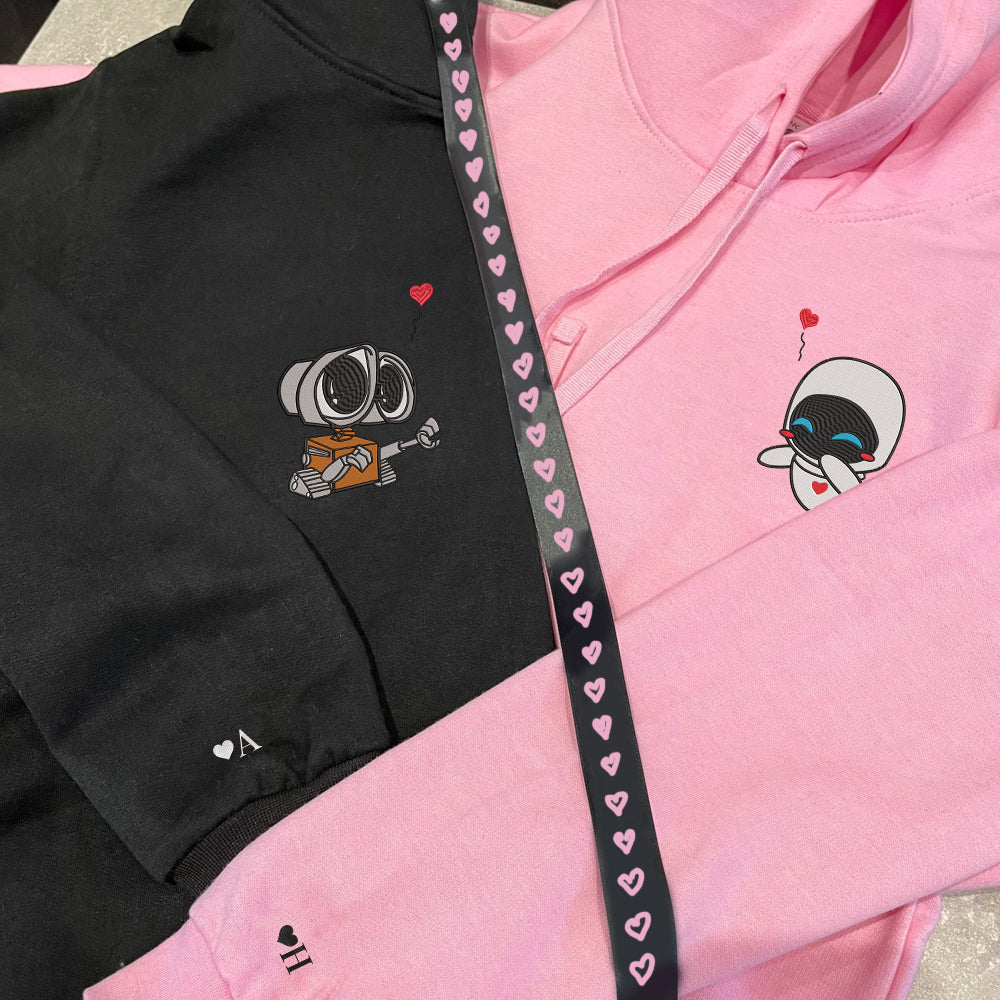 Custom Embroidered Hoodies For Couples Cute Walle x Eve Balloon