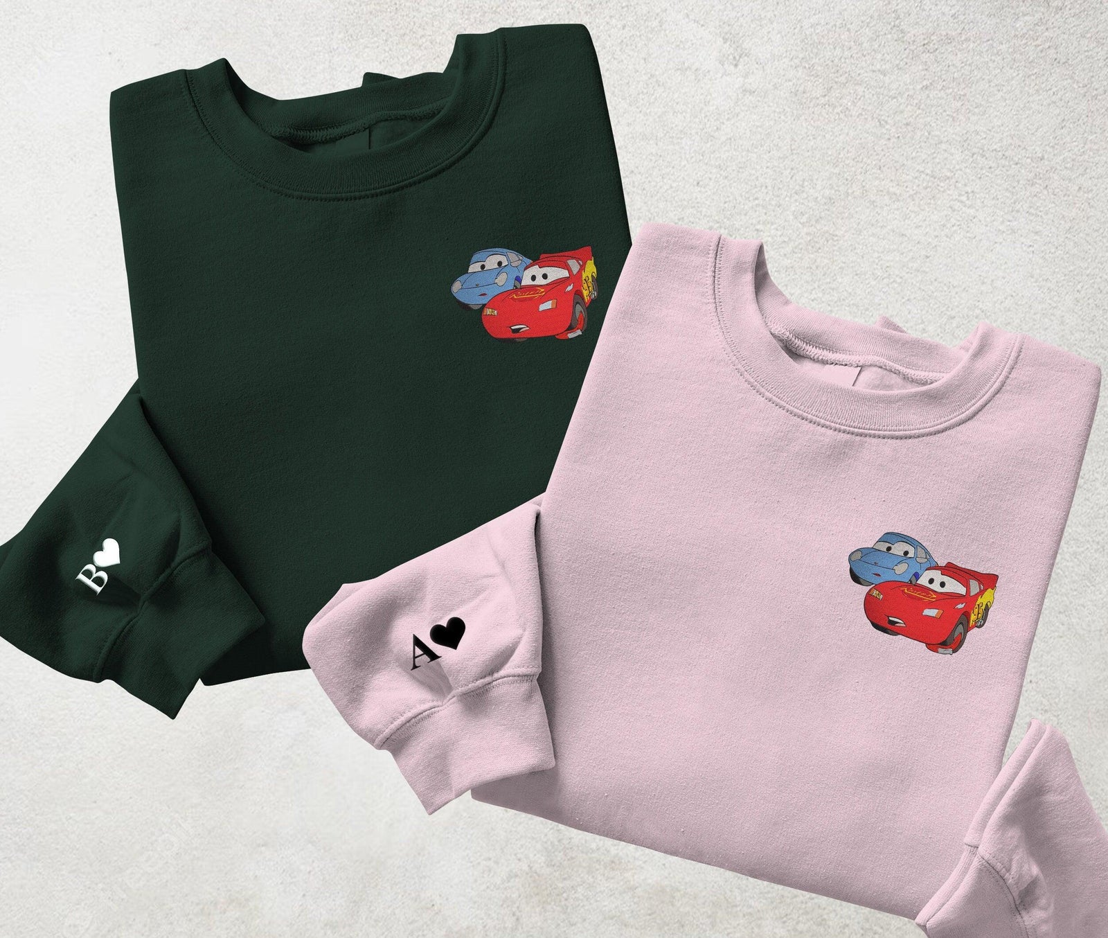 Custom Embroidered Sweatshirts For Couples, Custom Matching Couple Hoodies, Cartoon Car Couples Embroidered Matching Couples Sweatshirt
