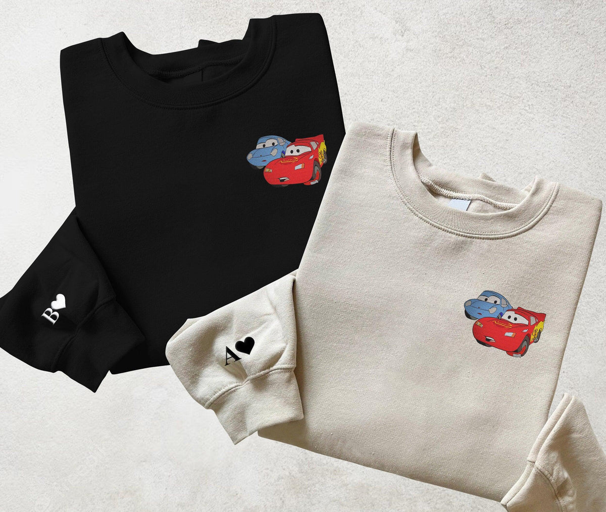 Custom Embroidered Hoodies For Couples, Custom Matching Couple Hoodies, Cartoon Car Couples Embroidered Matching Couples Hoodie