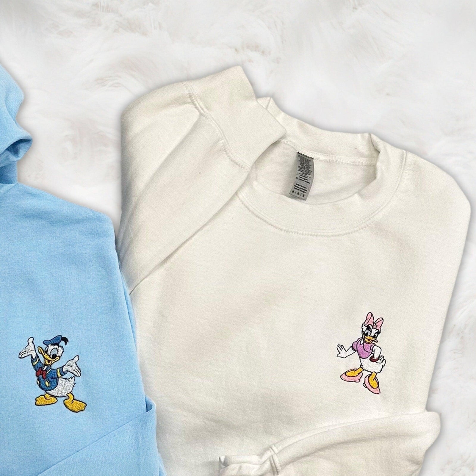 Custom Embroidered Sweatshirts For Couples, Custom Matching Couple Hoodies, Cartoon Duck Couple Lovely Embroidered Matching Couples Sweatshirt