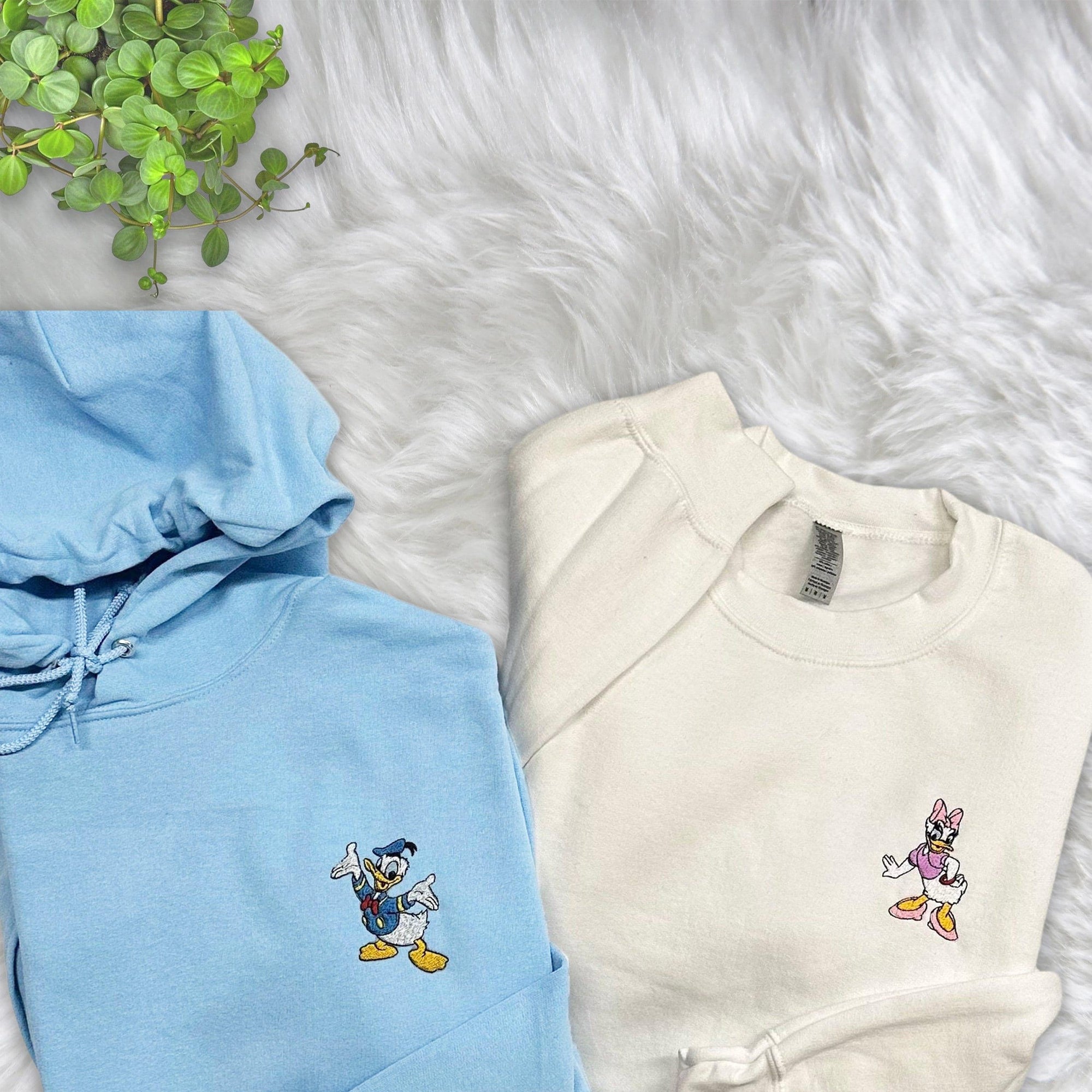 Custom Embroidered Sweatshirts For Couples, Custom Matching Couple Hoodies, Cartoon Duck Couple Lovely Embroidered Matching Couples Sweatshirt