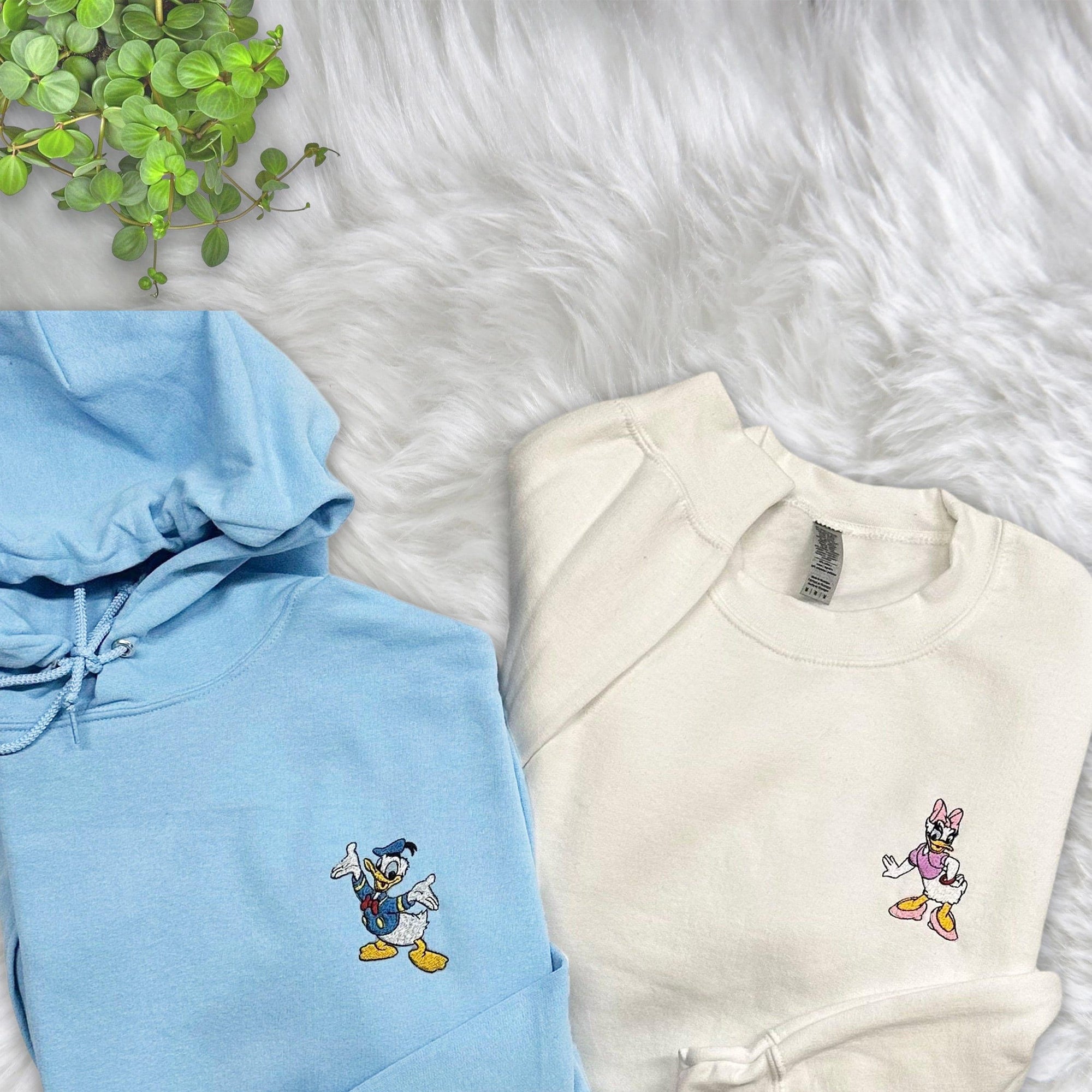 Custom Embroidered Hoodies For Couples, Custom Matching Couple Hoodies, Cartoon Duck Couple Lovely Embroidered Matching Couples Hoodie