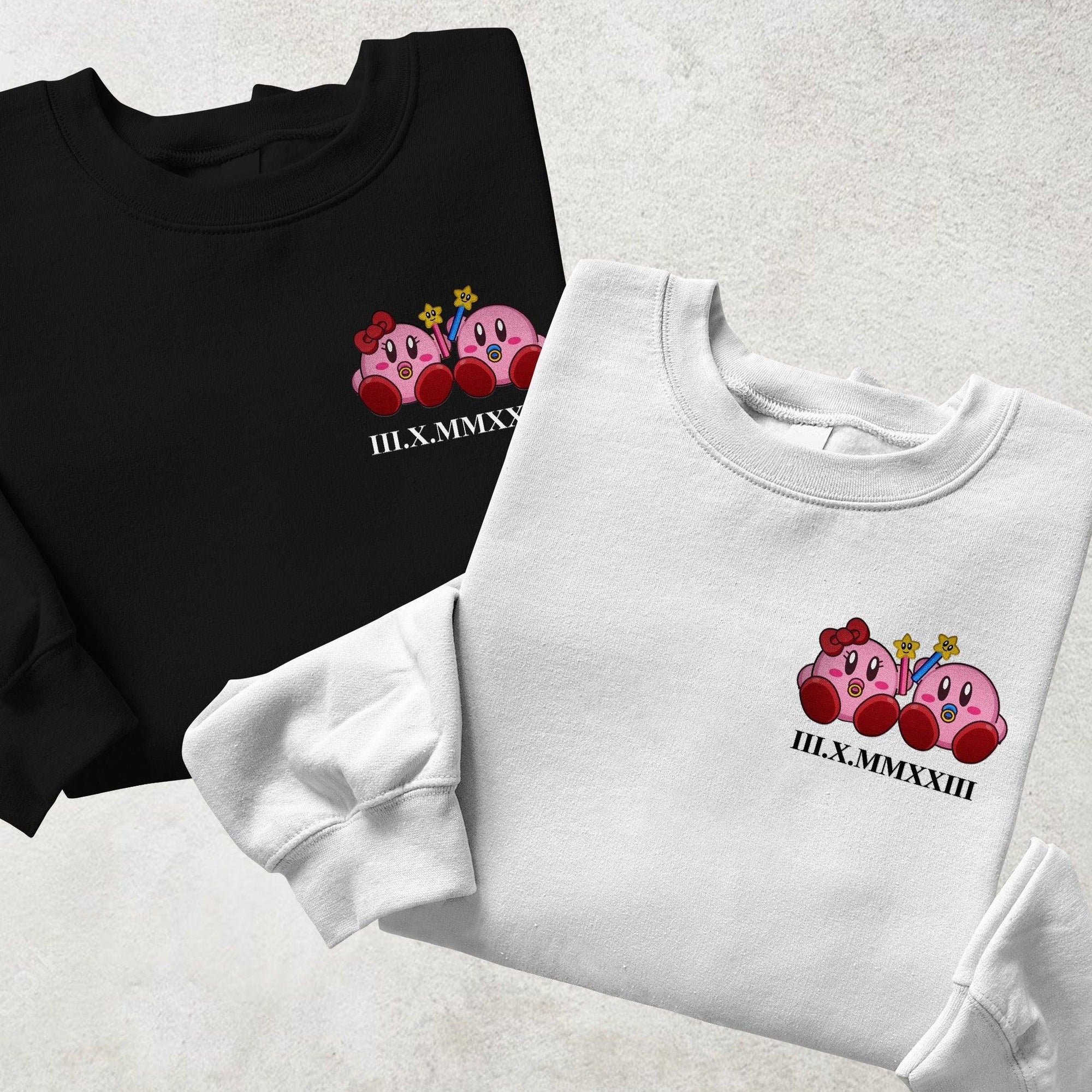 Custom Embroidered Sweatshirts For Couples, Custom Matching Couple Hoodies, Kirby Couples Roman Numeral Date Crewneck Embroidered Sweatshirt