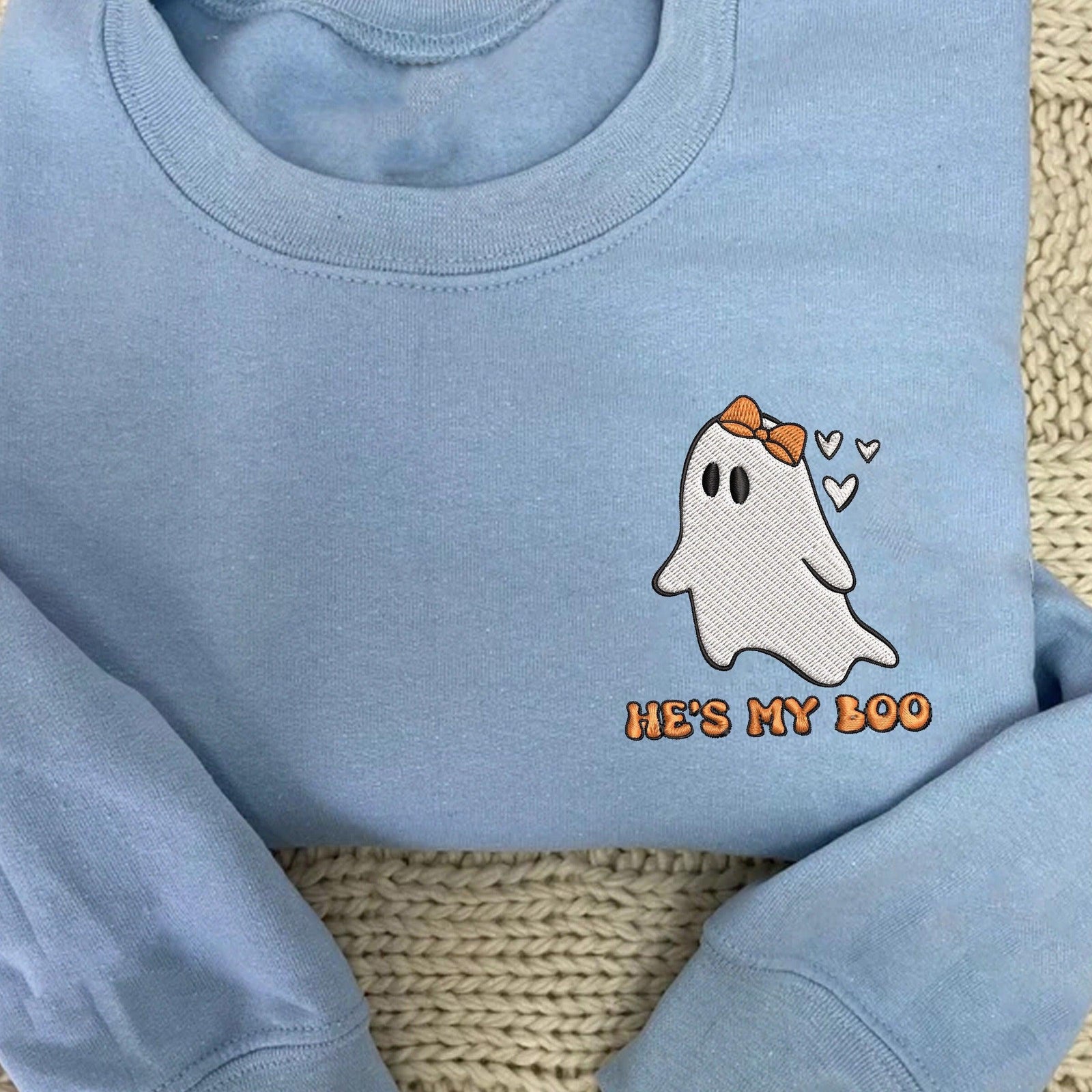 Custom Embroidered Halloweeen Hoodies For Couples, Custom Matching Couple Hoodies, He's My Boo She's My Boo Embroidered Halloween Hoodie