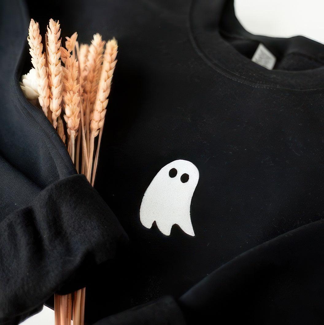 Custom Embroidered Halloweeen Sweatshirts For Couples, Halloween Cute Ghost Couples Embroidered Sweatshirt, Couple Ghost Halloween Sweater