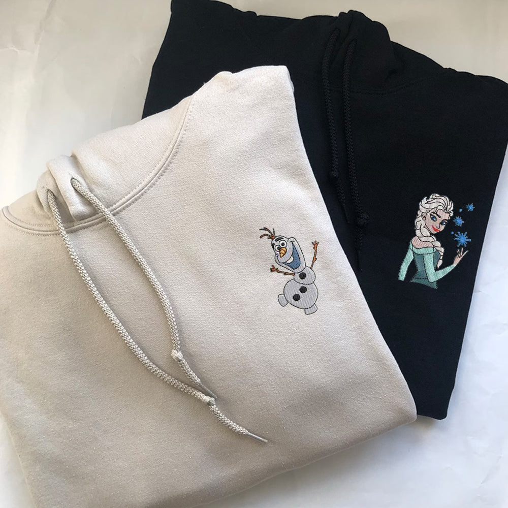 Custom Embroidered Hoodies For Couples, Personalized Couple Hoodies, His Her Hoodies, Cute Frozen Princess Couples Embroidered Hoodie