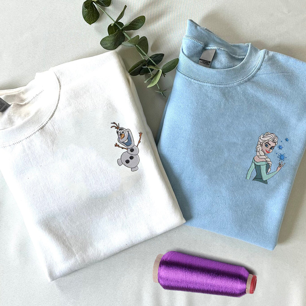 Custom Embroidered Sweatshirts For Couples, Custom Matching Couple Sweatshirt, Cute Frozen Princess Couples Embroidered Crewneck Sweater