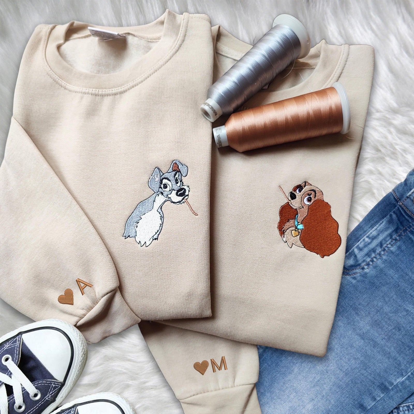 Custom Embroidered Hoodies For Couples, Custom Matching Couple Hoodies, Cartoon Dog Couple Lovely Embroidered Matching Couples Hoodie