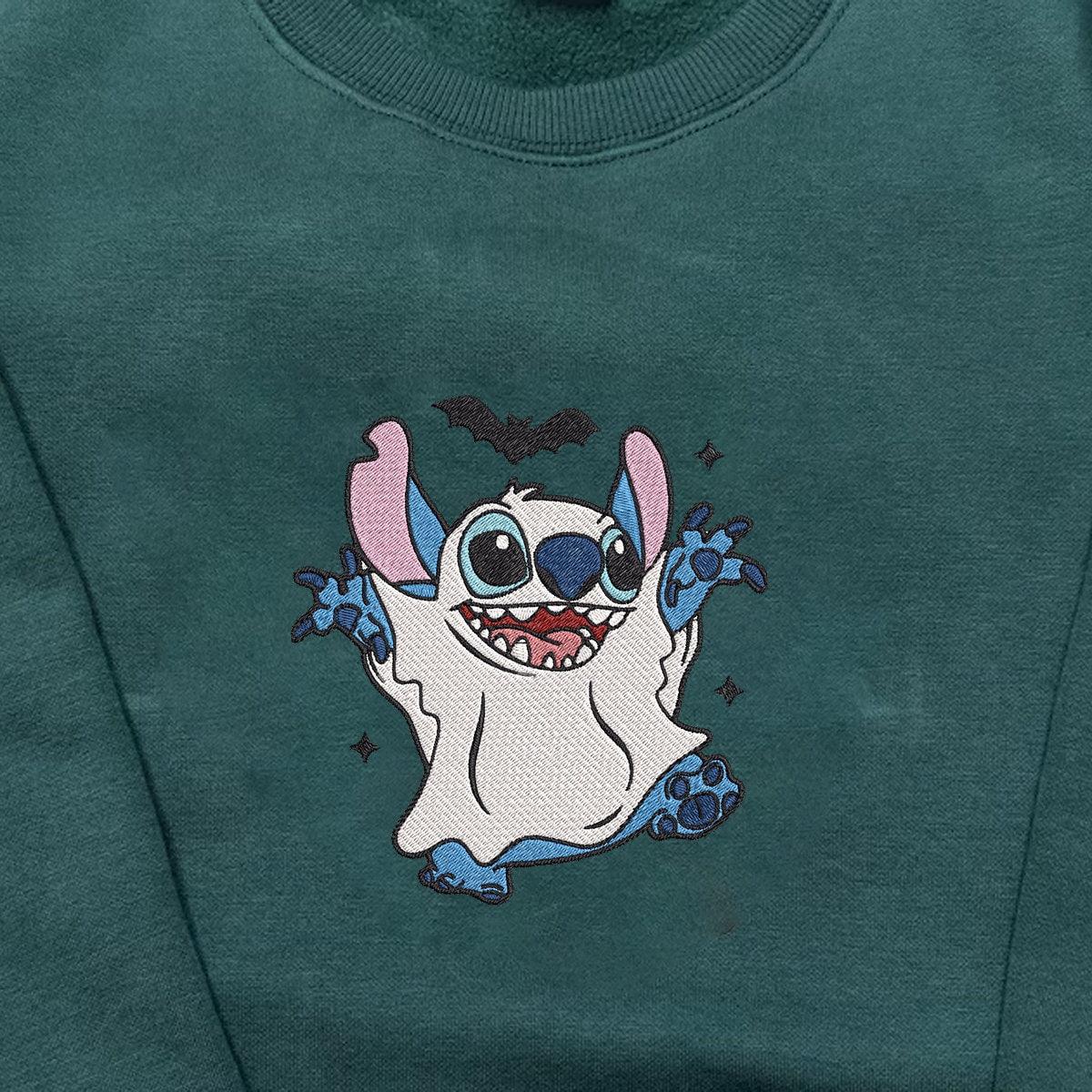 Custom Embroidered Halloweeen Sweatshirts For Couples, Halloween Stitch and Angel Ghost Embroidered Sweatshirt, Couple Ghost Halloween Sweater