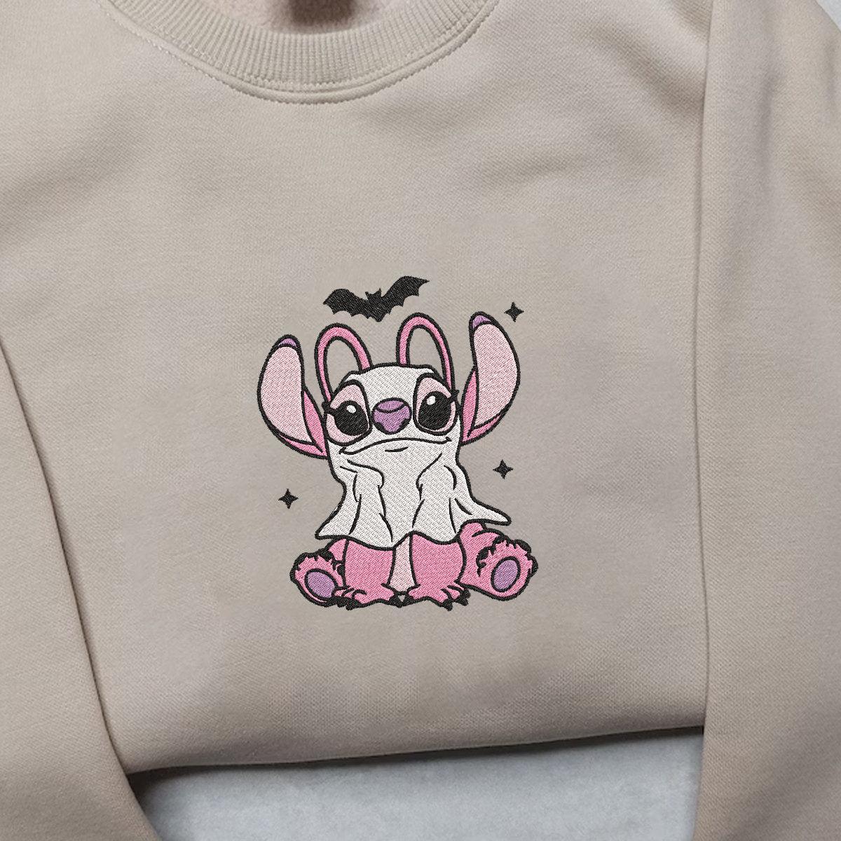 Custom Embroidered Halloweeen Hoodies For Couples, Halloween Stitch and Angel Ghost Embroidered Hoodie, Couple Ghost Halloween Hoodie