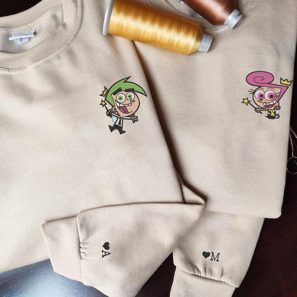 Custom Embroidered Sweatshirts For Couples, Custom Matching Couple Sweatshirt, Cute Fairy Couples Embroidered Crewneck Sweater