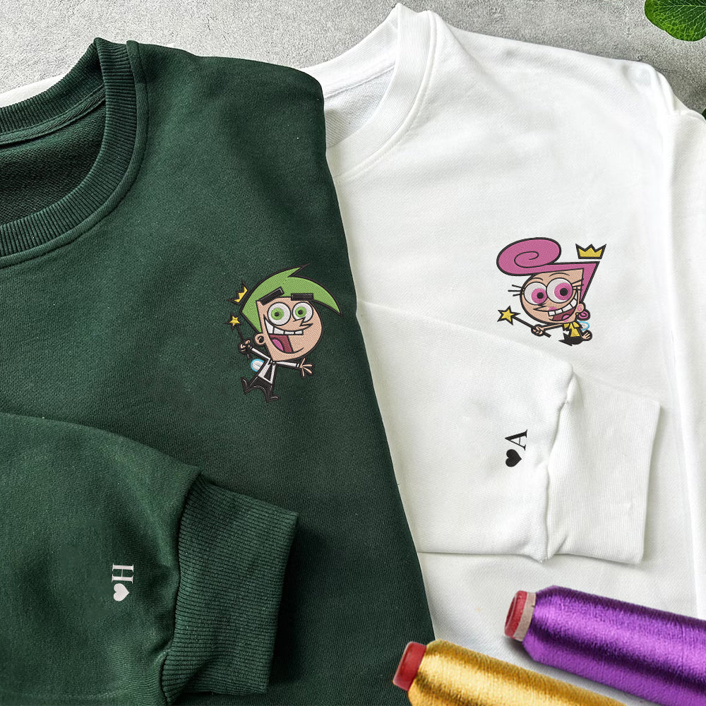 Custom Embroidered Sweatshirts For Couples, Custom Matching Couple Sweatshirt, Cute Fairy Couples Embroidered Crewneck Sweater