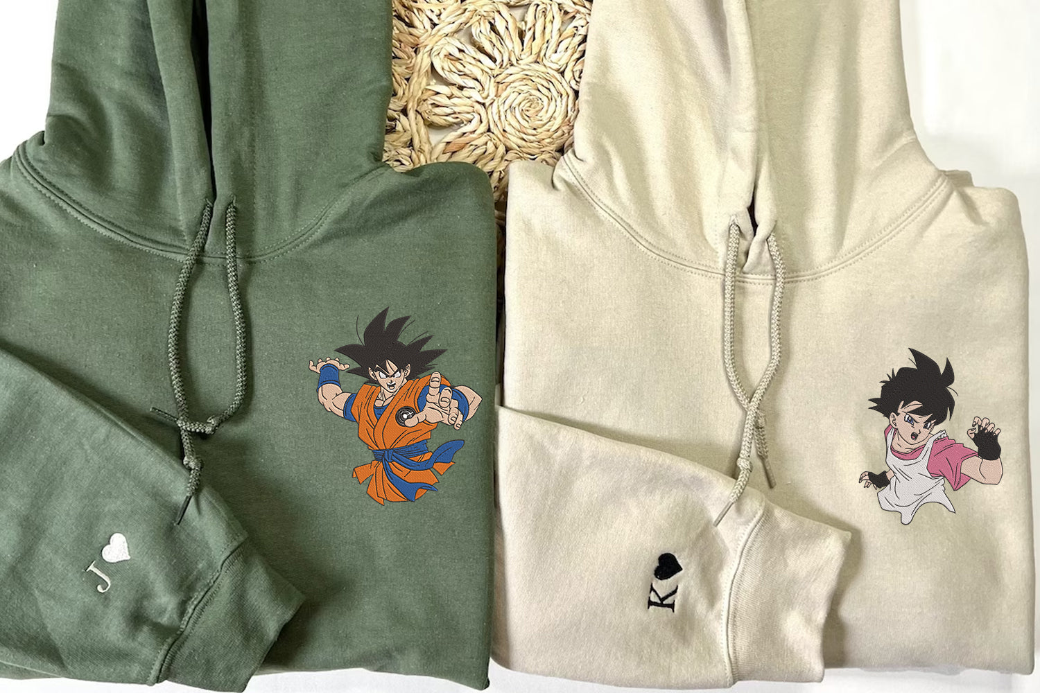 Custom Embroidered Hoodies For Couples, Cute Cartoon Goku x Videl Couples Embroidered Hoodie