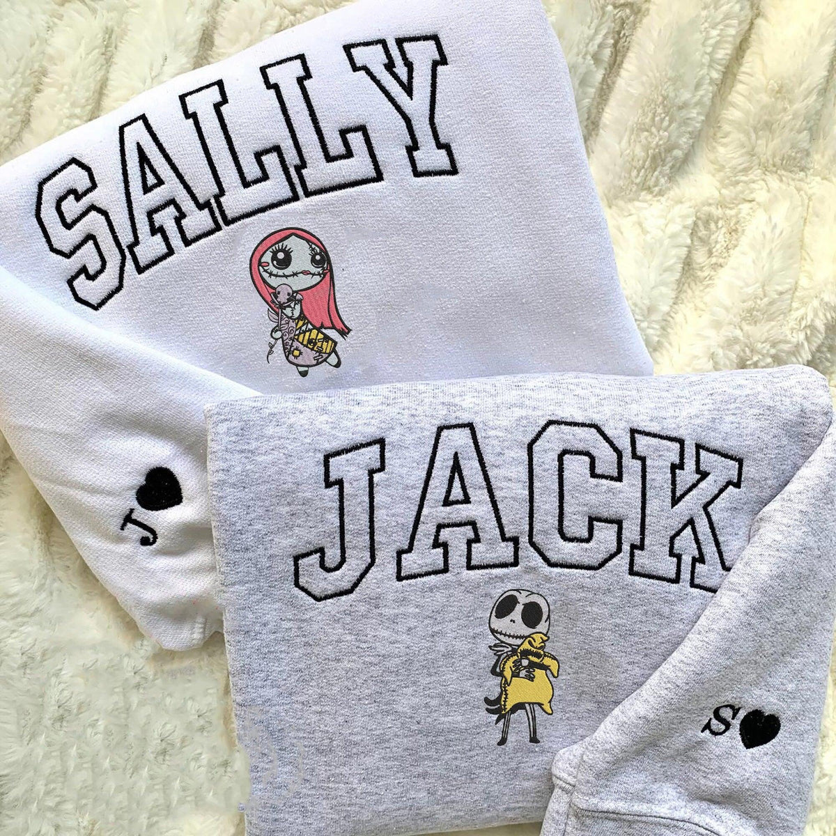 Custom Embroidered Hoodies For Couples, Custom Matching Couple Hoodies, Jack And Sally Couples Vintage Embroidered Crewneck Hoodie