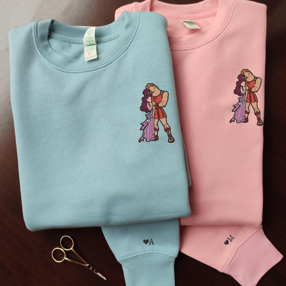 Custom Embroidered Sweatshirts For Couples, Custom Matching Couple Sweatshirt, Cute Hercules Couples Embroidered Crewneck Sweater