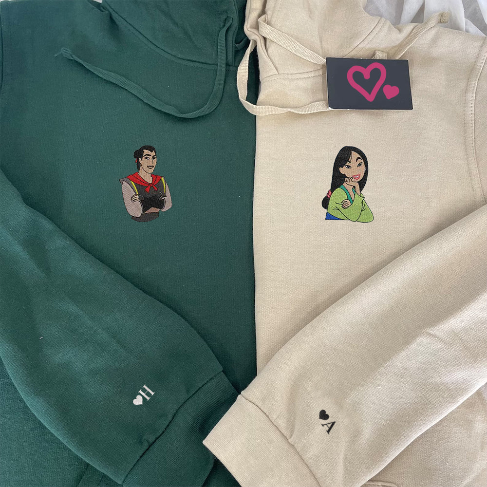 Custom Embroidered Hoodies For Couples, Personalized Couple Hoodies, His Her Hoodies, Cute Cartoons Couples Embroidered Hoodie V1