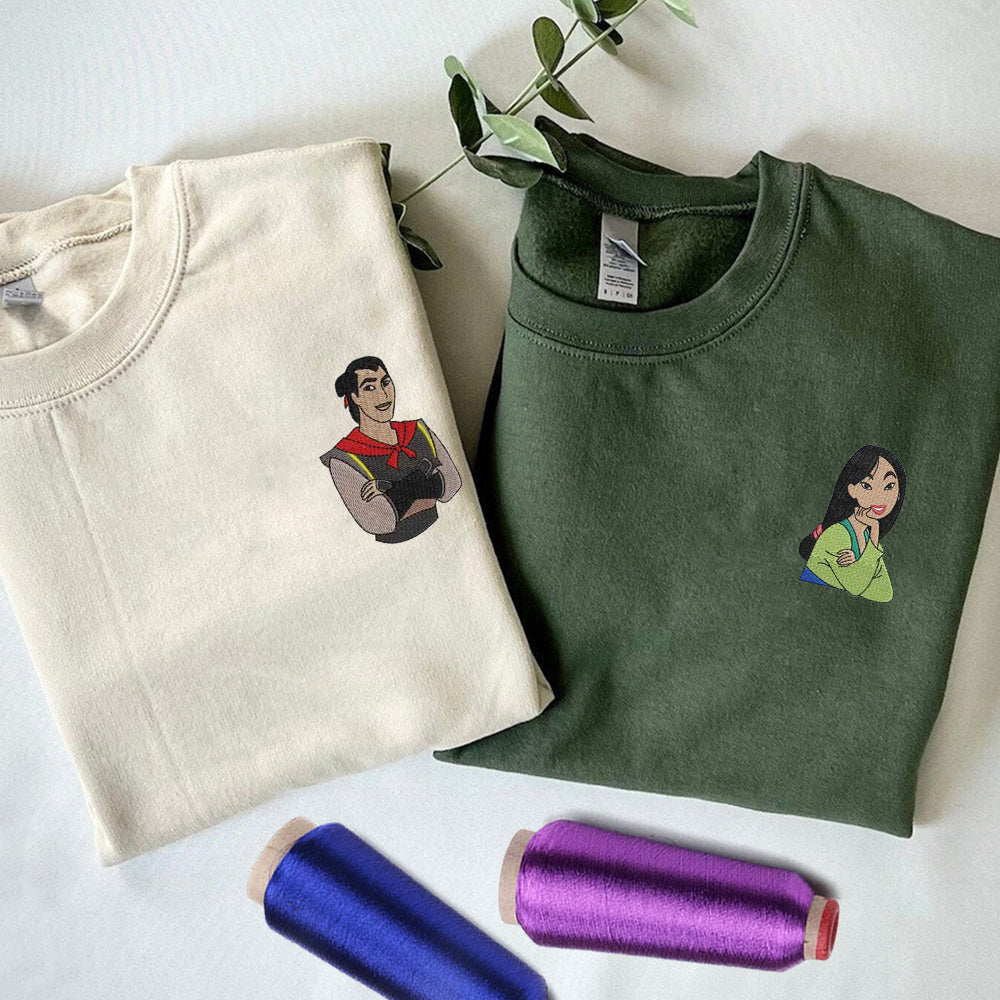 Custom Embroidered Sweatshirts For Couples, Custom Matching Couple Sweatshirt, Cute Cartoons Couples Embroidered Crewneck Sweater
