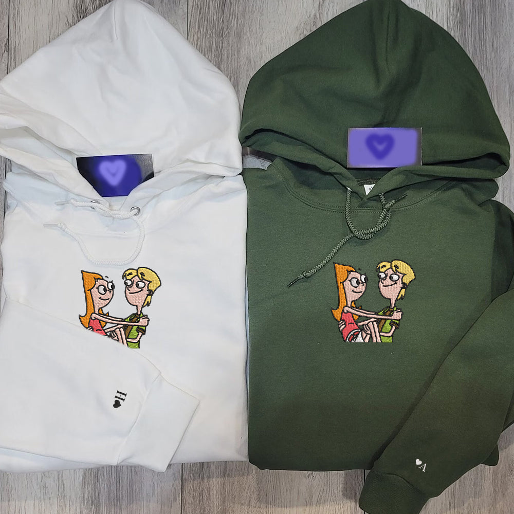 Custom Embroidered Hoodies For Couples, Personalized Couple Hoodies, His Her Hoodies, Cute Cartoons Couples Embroidered Hoodie V2