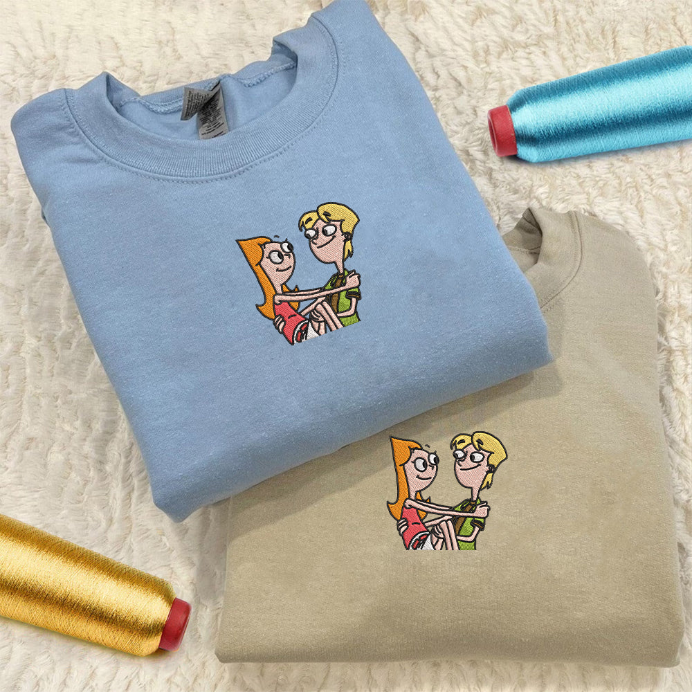 Custom Embroidered Sweatshirts For Couples, Custom Matching Couple Sweatshirt, Cute Cartoon Couples Embroidered Crewneck Sweater V1