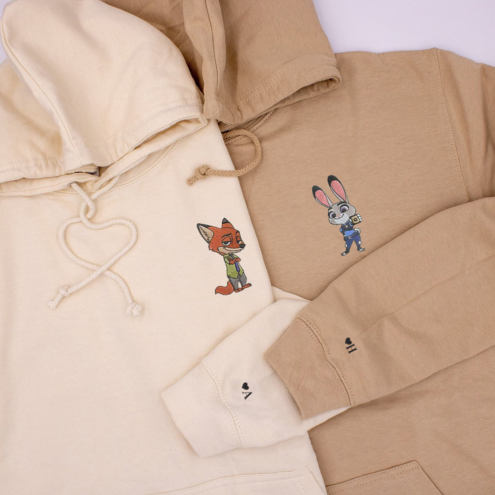 Custom Embroidered Hoodies For Couples, Personalized Couple Hoodies, His Her Hoodies, Cute Rabbits Cartoons Couples Embroidered Hoodie