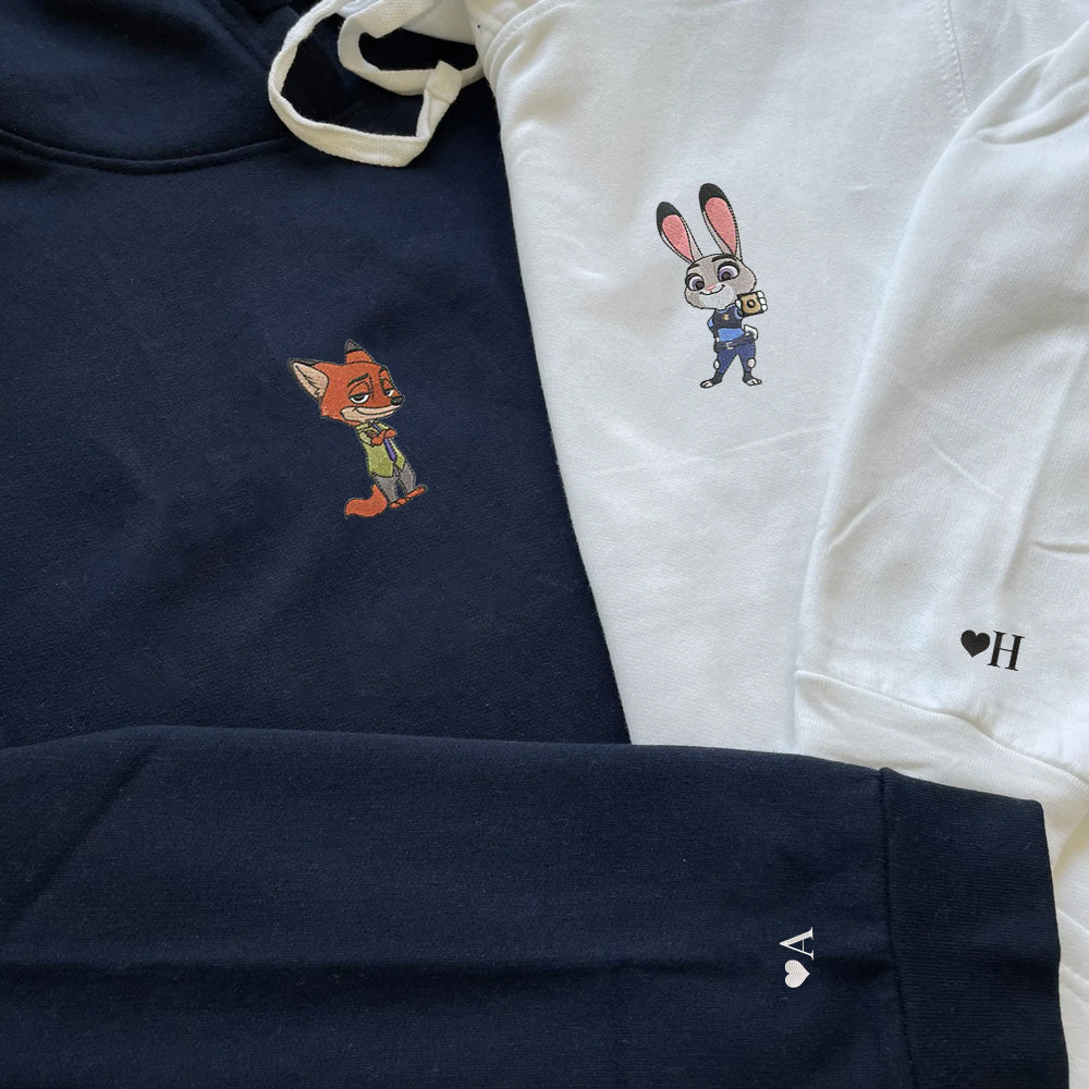 Custom Embroidered Hoodies For Couples, Personalized Couple Hoodies, His Her Hoodies, Cute Rabbits Cartoons Couples Embroidered Hoodie