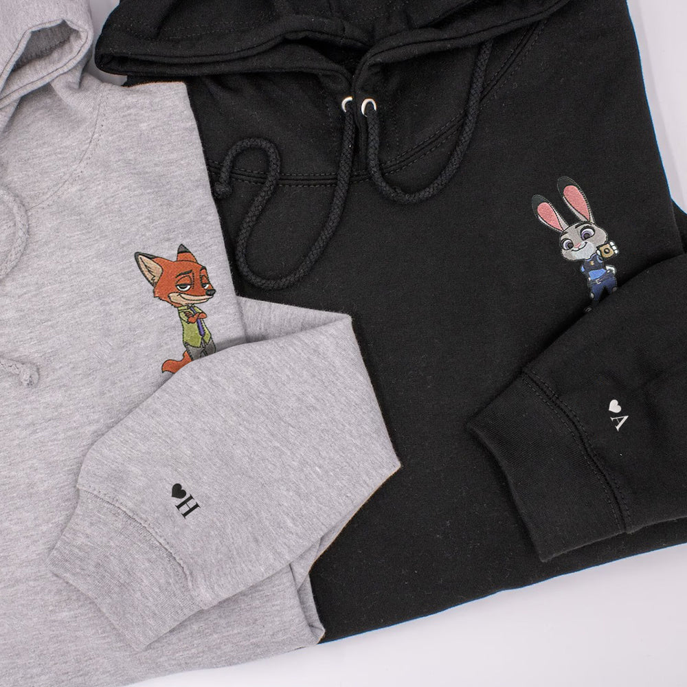 Custom Embroidered Hoodies For Couples, Personalized Couple Hoodies, His Her Hoodies, Cute Rabbits Cartoons Couples Embroidered Hoodie