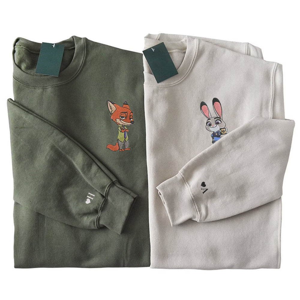 Custom Embroidered Sweatshirts For Couples, Custom Matching Couple Sweatshirt, Cute Cartoon Rabbits Couples Embroidered Crewneck Sweater