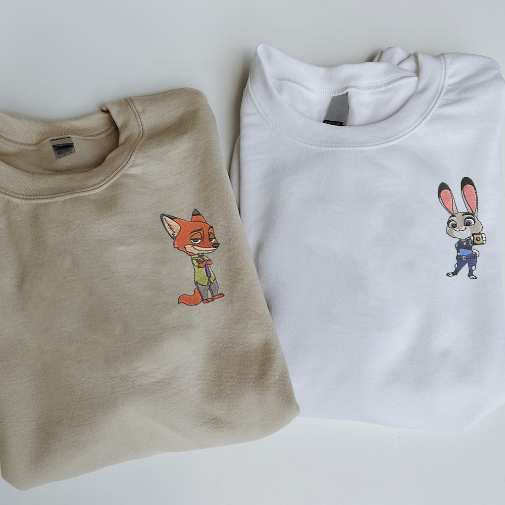 Custom Embroidered Sweatshirts For Couples, Custom Matching Couple Sweatshirt, Cute Cartoon Rabbits Couples Embroidered Crewneck Sweater
