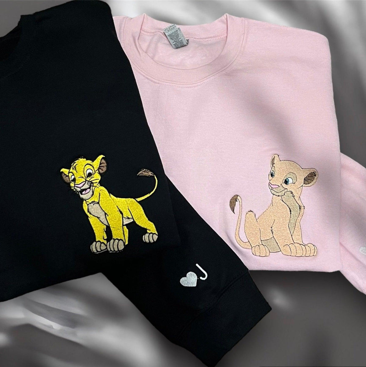Custom Embroidered Sweatshirts For Couples, Custom Matching Couple Hoodies, Cartoon Lion Inspired Couples Embroidered Matching Couples Sweatshirt