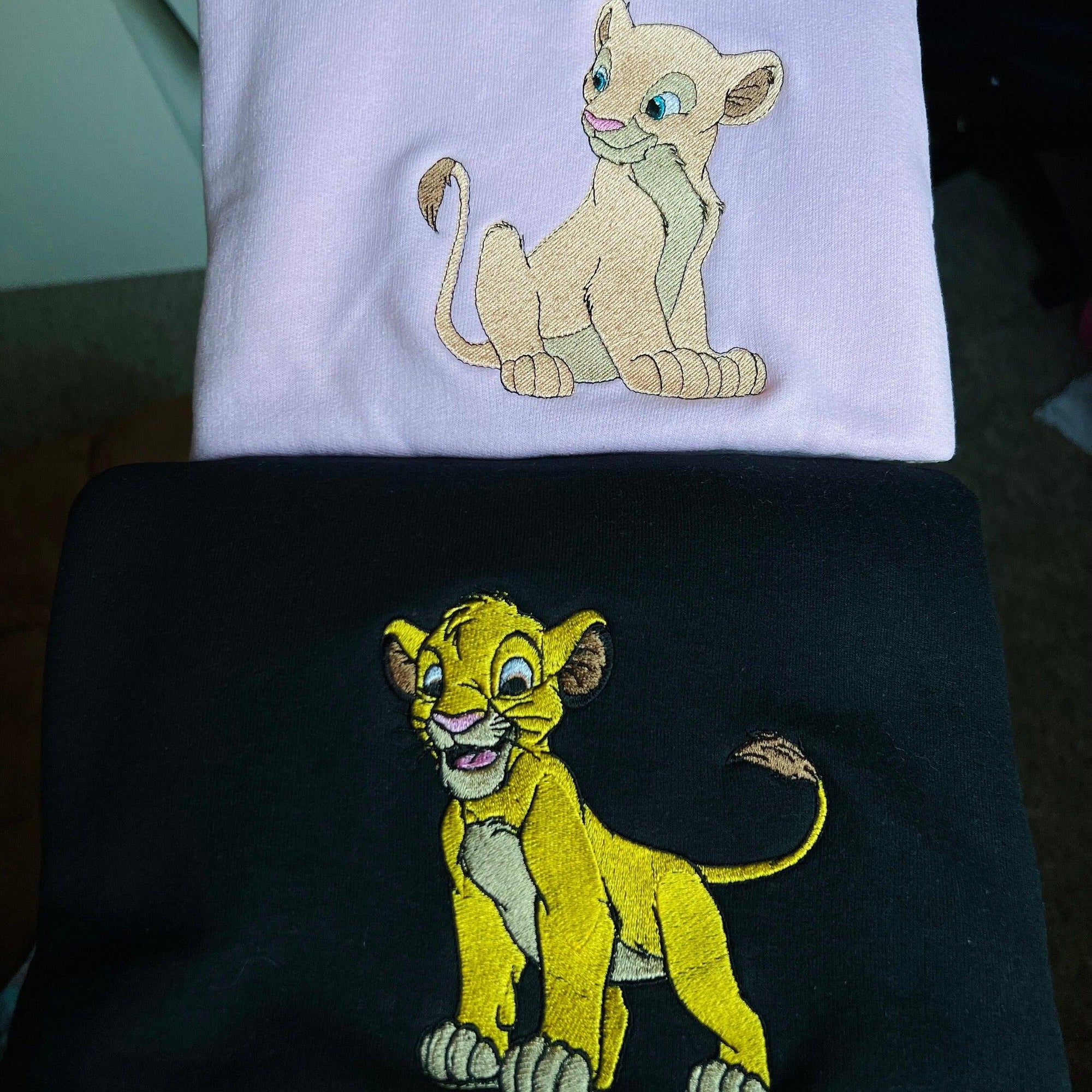 Custom Embroidered Sweatshirts For Couples, Custom Matching Couple Hoodies, Cartoon Lion Inspired Couples Embroidered Matching Couples Sweatshirt