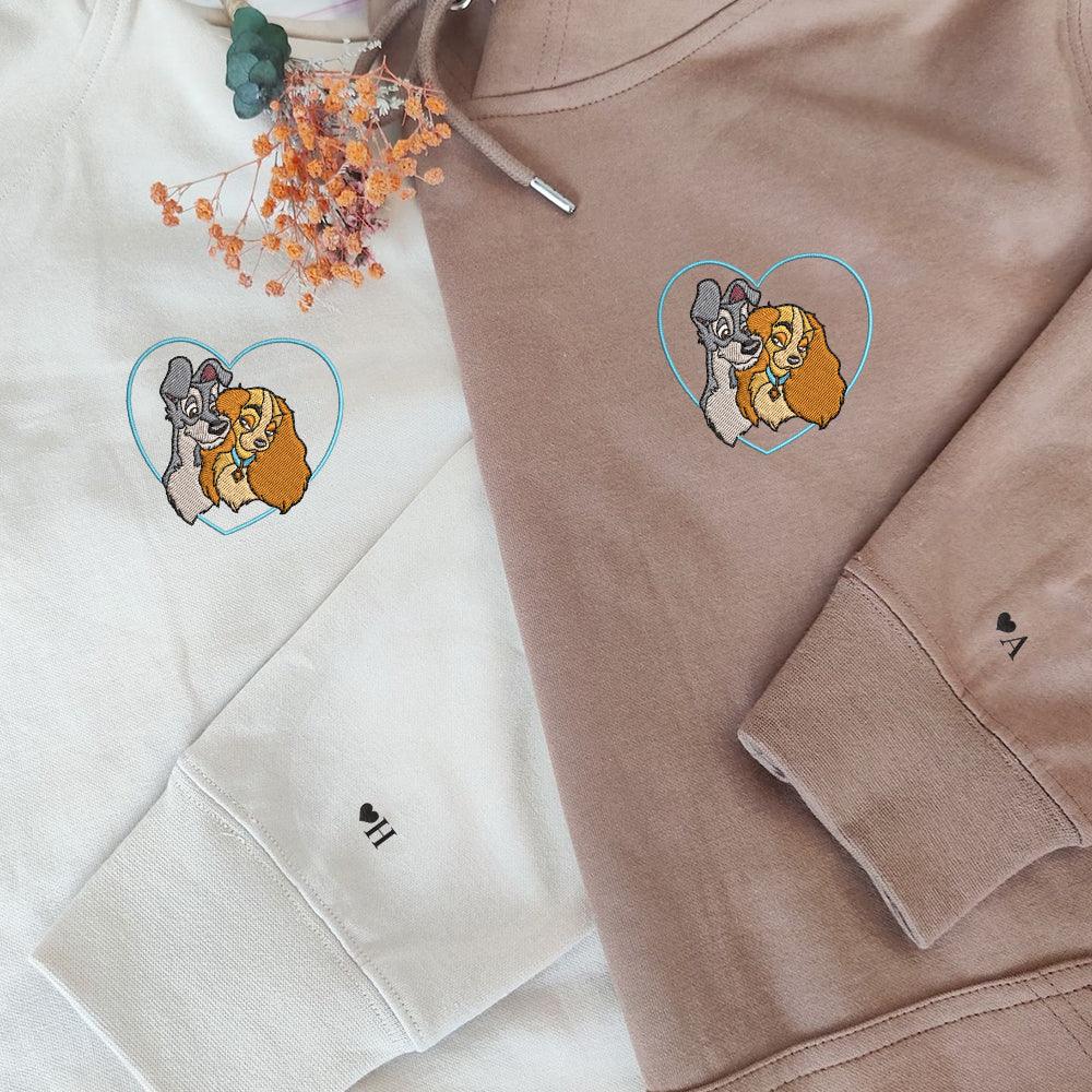 Custom Embroidered Hoodies For Couples, Custom Matching Couple Hoodie, Cute Lady The Tramp Couples Embroidered Hoodie