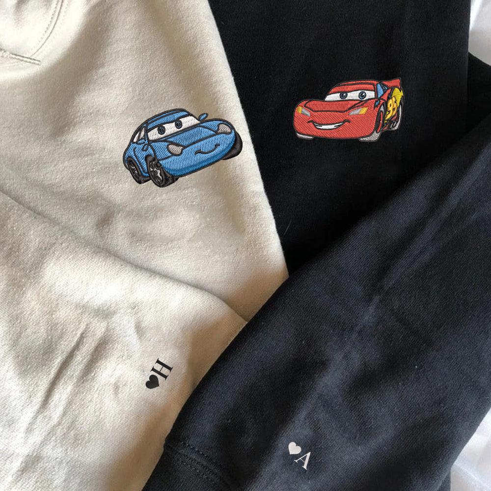 Custom Embroidered Hoodies For Couples, Custom Matching Couple Hoodie, Lightning x Valepand Cartoon Cars Couples Embroidered Hoodie