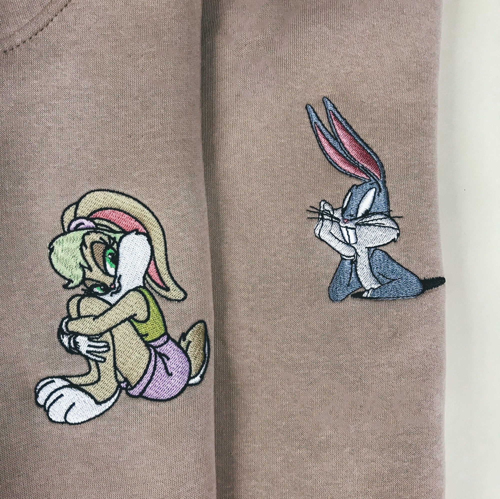 Custom Embroidered Sweatshirts For Couples, Custom Matching Couple Hoodies, Cartoon Bunny Inspired Couples Embroidered Matching Sweater