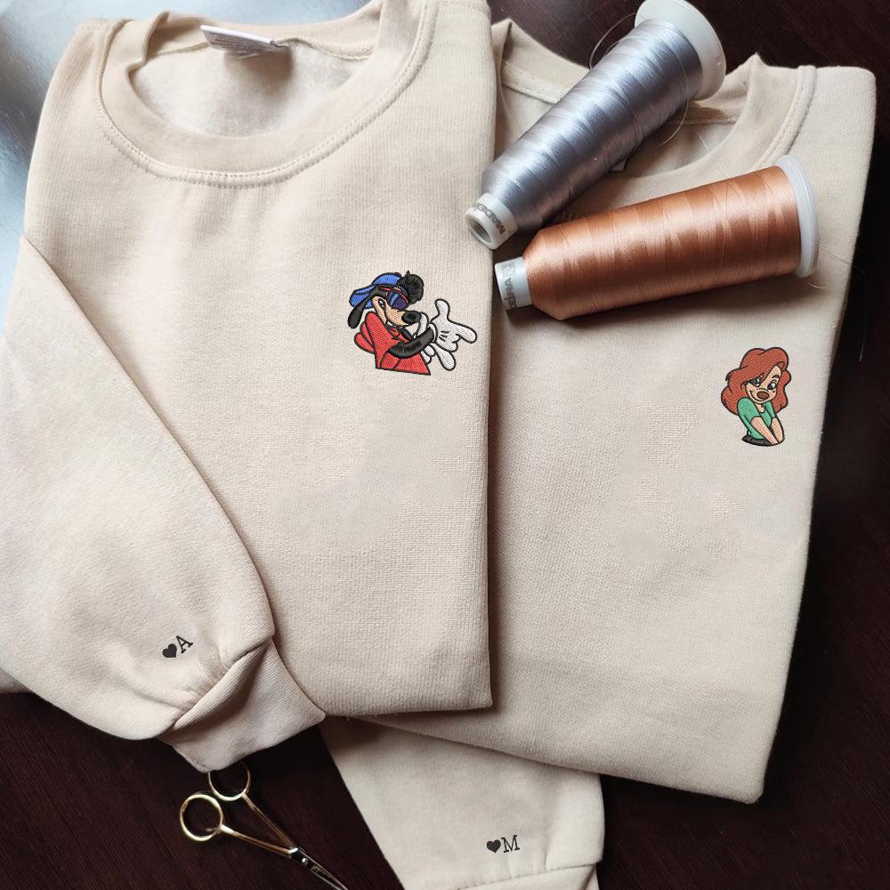 Custom Embroidered Sweatshirts for Couples, Playful Cartoon Duo Matching Sweater